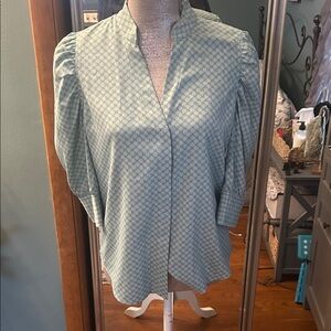 White House Black Market Light Green Patterned Blouse